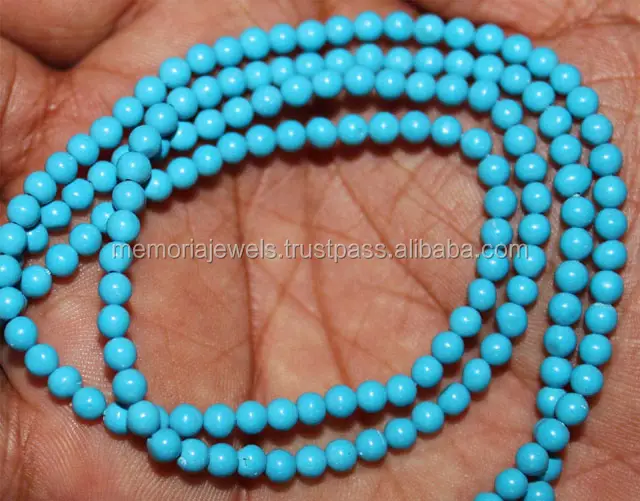 Fabrication de pierres précieuses naturelles rondes, fil de perles, couleur Turquoise, culture bleu marine, multicolores, 26.7 cm, 27243