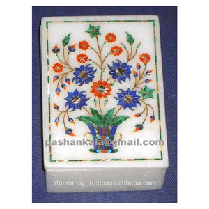 Boîte incrustée de pierre de conception de fleur - Product Image 1
