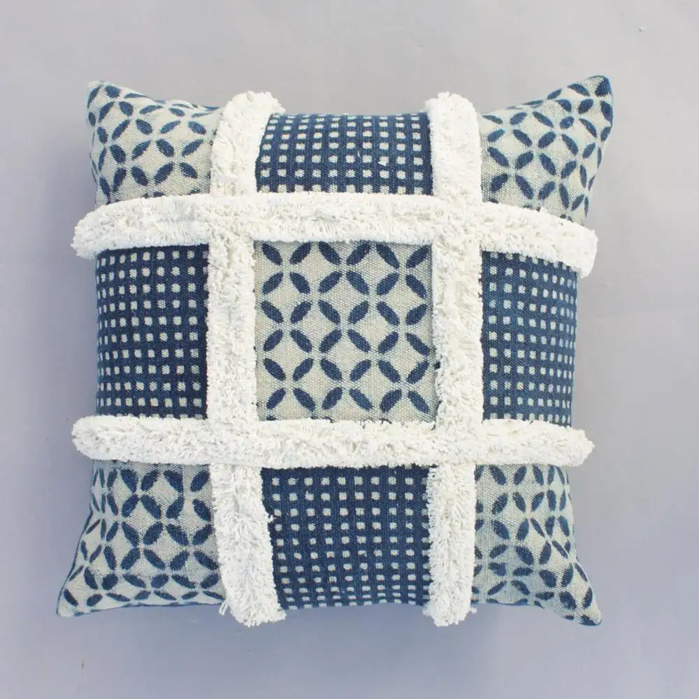 Beautiful Indigo printed square type indigo Daabu Tufted hand dyed 45 X 45 CM cushion cover