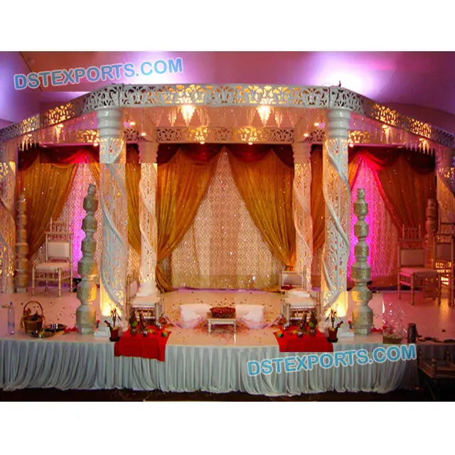 インドの結婚式の繊維クリスタルマンダップスパイラルクリスタルピラーウェディングマンダップ優雅な結婚披露宴マンダップメーカー