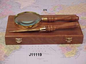 Lupa con mango de madera y cuchillo de papel en caja de madera para hombre, libro de regalo, periódico - Product Image 3