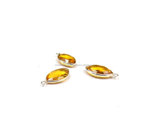 Citrine Quartz Gemstone Marquise Forme Lunette Set 9x15mm Plaqué Or 18k avec Connecteur Simple Bail pour Composant de Fabrication de Collier - Product Image 3