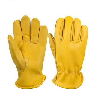 Yellow Cowhide Leather <b>Driver</b> Working <b>Gloves</b> - Product Image 4