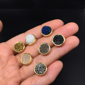 ใหม่ล่าสุดรอบธรรมชาติไทเทเนียม Druzy ขายส่งฝาตั้งค่าสตั๊ดชุบทองต่างหู - Product Image 3