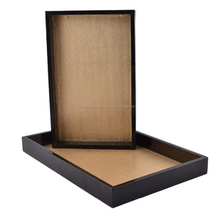 <b>Set</b> of 2 Printed PU Leather <b>Serving</b> Trays Handcrafted on High Graded Wood - Product Image 1