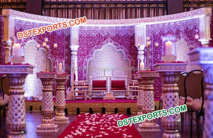 Décoration de scène de réception de mariage musulman doré pilier éclairé en or sculpté décoration de scène de mariage indien ensemble de scène en or personnalisé - Product Image 4