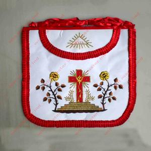 Masonic Regalia ผ้ากันเปื้อนสีแดงปักด้วยเชือกสีแดงคอหนังสำหรับใช้ฟรีเมสัน - Product Image 1