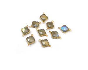 Hermoso cuarzo ahumado Piedra preciosa natural Forma de trébol Bisel Piedra natal Conector Chapado en oro Plata de ley Latón Bucle vertical - Product Image 5