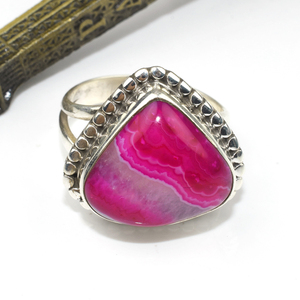 Shri Ashapura Jewels <b>Chunky</b> Pear Shape Pink Stripped Onyx Bezel Setting Trendy Christian Sterling Silver Handmade <b>Rings</b> - Product Image 5