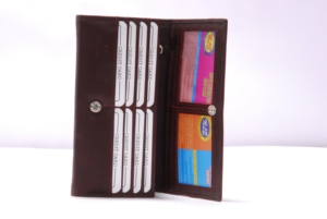 Long and Compact Lady Card <strong>Wallet</strong> Portable Leather with Polyester <strong>Lining</strong> and Button Closure - Product Image 3