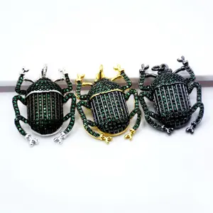 Liontin Kumbang Warna Emas Hitam Perak Mikro Pave CZ Warna-warni Kubik Zirkonia Serangga Jimat Serangga Perhiasan untuk Membuat Kalung