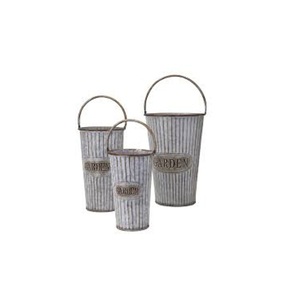 Florero antiguo galvanizado para jardín, Juego de 3 jarrones de Metal galvanizado estilo granja rústico para interior y exterior - Product Image 1