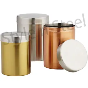 Stainless Steel Storage Canister <b>Set</b> Kitchen Canister <b>Set</b> <b>Tea</b> <b>Coffee</b> <b>Sugar</b> Stainless Steel Colored Canister <b>Set</b> of 3 Piece - Product Image 1