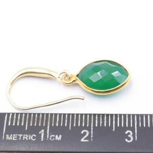 Green <b>Onyx</b> 31 to 32 MM With Ear Wire Marquise Shape Silver Bezel Gold Plated <b>Earring</b> - Product Image 3