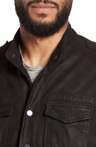 Nouvelle arrivée, veste en cuir suédé noir pour homme avec poches à rabat sur le devant, boutons pression, doublure en soie - Product Image 4