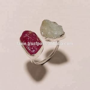 Anillo de plata 925, joyería de piedras preciosas crudas de Aguamarina de amatista Natural, regalo de Navidad - Product Image 1