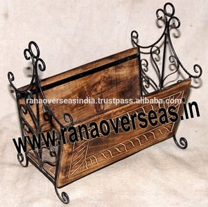 ที่เก็บนิตยสารและหนังสือพิมพ์แบบผสมผสานวัสดุเหล็กและไม้ สำหรับวางบนโต๊ะที่บ้านและที่ทำงาน - Product Image 3