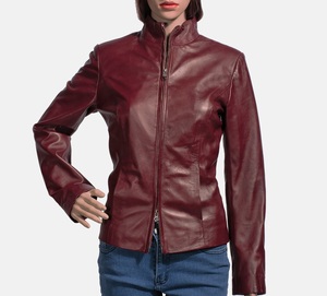 Chaqueta de motorista para mujer en Beige oscuro Cuero auténtico Aspecto deportivo Moda Barato Venta al por mayor Nuevas llegadas Diseño personalizado - Product Image 6