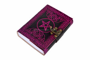 Pentagrama celta hecho a mano, cuero genuino en relieve, rosa con Cuaderno de diario de Color negro y cuaderno de bocetos con C bloqueado - Product Image 5