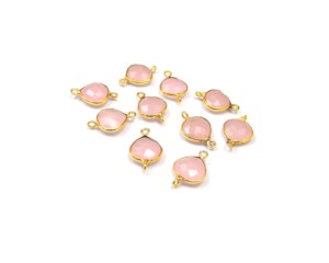 Calcédoine rose en forme de coeur Double caution plaqué or fabrication de bijoux multi-pierres naturelles bijoux faits à la main connecteur de lunette - Product Image 2