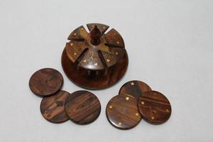 Carved Cup Coasters No Lid Hand Crafted Carving <b>Polish</b> <b>Wooden</b> With Floral Design Gift Set of 6, <b>Wooden</b> Polished Tea Coasters - Product Image 3