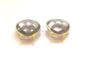 Belle lunette de déclaration en forme de coeur plaquée or 24 carats 15mm faite à la main en quartz fumé à facettes pierres précieuses naturelles résultats de connecteur Boho - Product Image 5