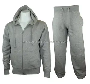 灰色颜色素色田径套装由100% 棉羊毛运动服，配有定制日志