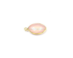 Connecteur de lunette en laiton plaqué or à facettes calcédoine rose pierre précieuse fait à la main simple caution forme de marquise bijoux résultats en métal - Product Image 2