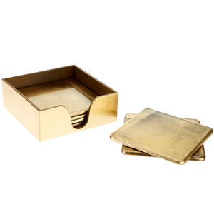 Metal Aluminium Gold Plated Square <b>Drink</b> <b>Coasters</b> Set of 6 - Product Image 1
