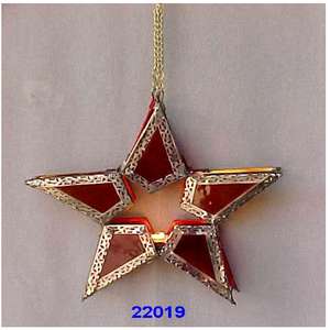 Bougeoir en fer fabriqué à la main de haute qualité rouge et or suspendu verre étoile photophore - Product Image 1