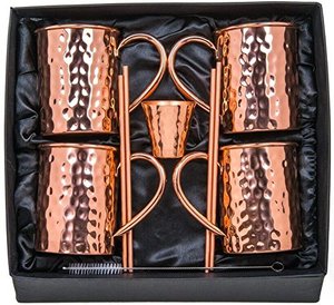 Set of 2 Pcs Hammered Finished <b>Copper</b> Mug With Brass <b>Handle</b> for Cold Drink Beer Wine Drinking Bar Hotel Usage <b>Copper</b> Mug - Product Image 2