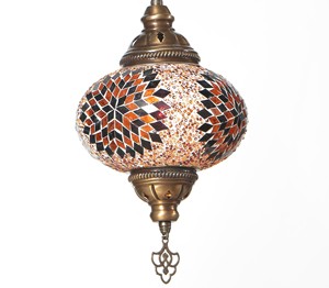 Traditional Single Turkish Mosaic Glass Hanging <b>Lamp</b> with No 4 <b>Shade</b> - Product Image 3