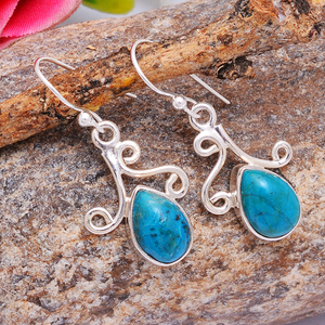Pear Cab Blue Turquoise Gemstone 925 <b>Silver</b> Hook Dangle <b>Earrings</b> Handmade Fine Jewelry Wear <b>Earring</b> for <b>Women</b> - Product Image 3