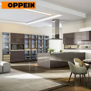 OPPEIN modern Tempered Glass High Quality Modern Home Restaurant Shaker Kitchen Cabinet supplier