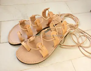 Sandalias de cuero griego para mujer, zapatos de piel auténtica de colores personalizados