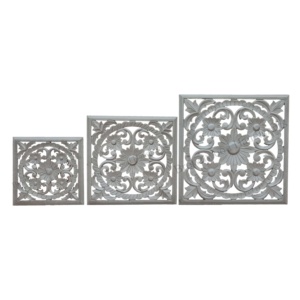 Premium Handcrafted <b>MDF</b> Wood Antique Wall <b>Panel</b> Set of 3 Square Design for Home and Office Interior at Best Wholesale Rate - Product Image 1
