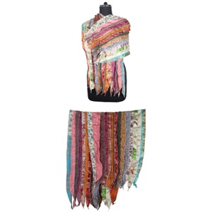 Supplier Wholesale Lot <b>Vintage</b> Handmade Reversible Silk Sari <b>Scarves</b> Indian Sari Patches Reversible <b>Scarf</b> Colorful Striped <b>Scarf</b> - Product Image 1