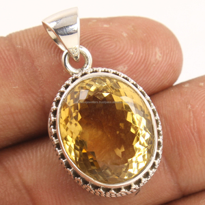 Colgante Ovalado de Citrino con Engaste de Plata de Ley 925, Gemas Naturales, Joyería al por Mayor - Product Image 1