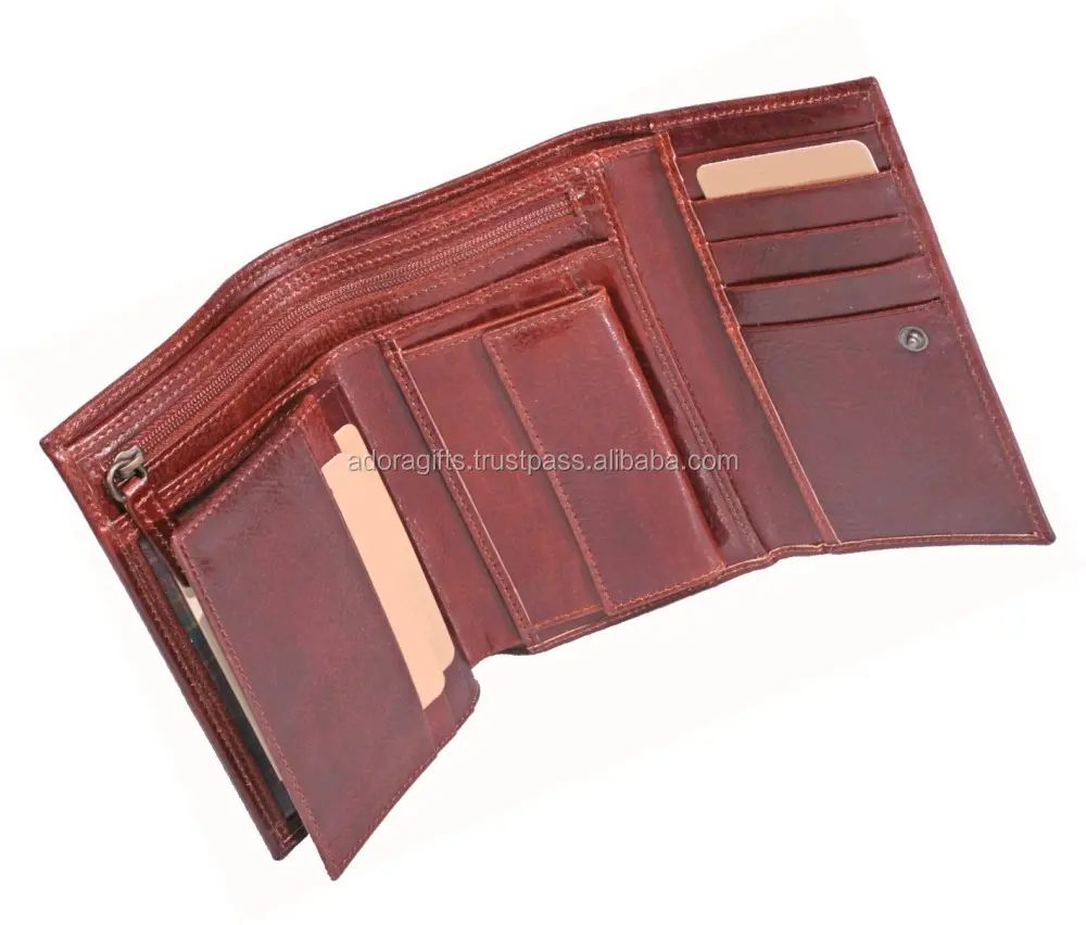 Three folded Wholesale Personalized Best Leather Women's Wallets Change Purse For Ladies