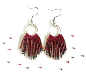 Red/Grey Macrame Miyuki beads <b>earrings</b> for women/Stainless steel <b>hook</b> Handmade Happiness - Product Image 1