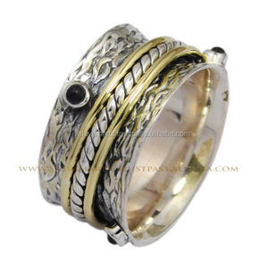 Hermosa piedra preciosa de ónix negro Natural, joyería de boda Vintage, anillos Vermeil, venta al por mayor, anillo giratorio de Plata de Ley 925 hecho a mano - Product Image 4