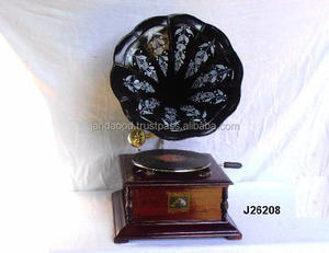 Gramófono con Base de madera cuadrada y cuerno de latón pintado en blanco y negro, decoración para el hogar, gramófono - Product Image 2