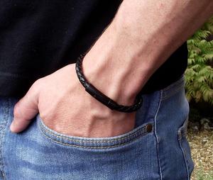 Mens <b>leather</b> <b>bracelet</b> with gunmetal clasp - Product Image 1