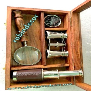 การออกแบบเรือโบราณที่ทำจากไม้พร้อมกล่องของขวัญแก้วพร้อมแว่นขยายเข็มทิศกล้องโทรทรรศน์และกล้องส่องทางไกล - Product Image 4