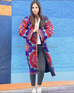 เสื้อคลุมยาวผ้าฝ้ายปักลายซูซานีสวยงามทั้งตัว สไตล์กิโมโนอุซเบก ชานปัน วินเทจ ซับในเต็มตัว แบบเสื้อโค้ท/เดรส ลดราคาสุดฮอต - Product Image 1