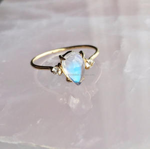 14k Yellow Gold Natural <b>Moonstone</b> & Diamond Wedding Engagement Ring Handmade Wholesale <b>Jewelry</b> - Product Image 1