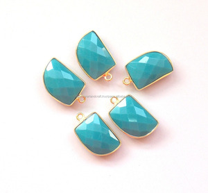 <b>Vintage</b> Boho Connector Statement Piece Handmade 18K Gold Plated Turquoise Gemstone Bezel CZ <b>Jewelry</b> Findings Components - Product Image 3