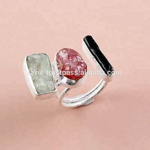 ผู้ผลิต925แหวนเงิน,ธรรมชาติสีเขียว Kyanite ทับทิมสีดำทัวร์มาลีนเครื่องประดับอัญมณีดิบ,ของขวัญรายการเครื่องประดับ - Product Image 1