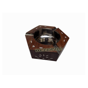 Cenicero de madera con forma hexagonal ecológica con incrustaciones blancas para uso en restaurante, cafetería, Oficina - Product Image 2