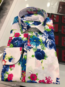 Polo de satén personalizado 2023 para hombre, nuevo diseño impreso con camisas casuales Slimfit a rayas, cierre de botón cubierto - Product Image 3